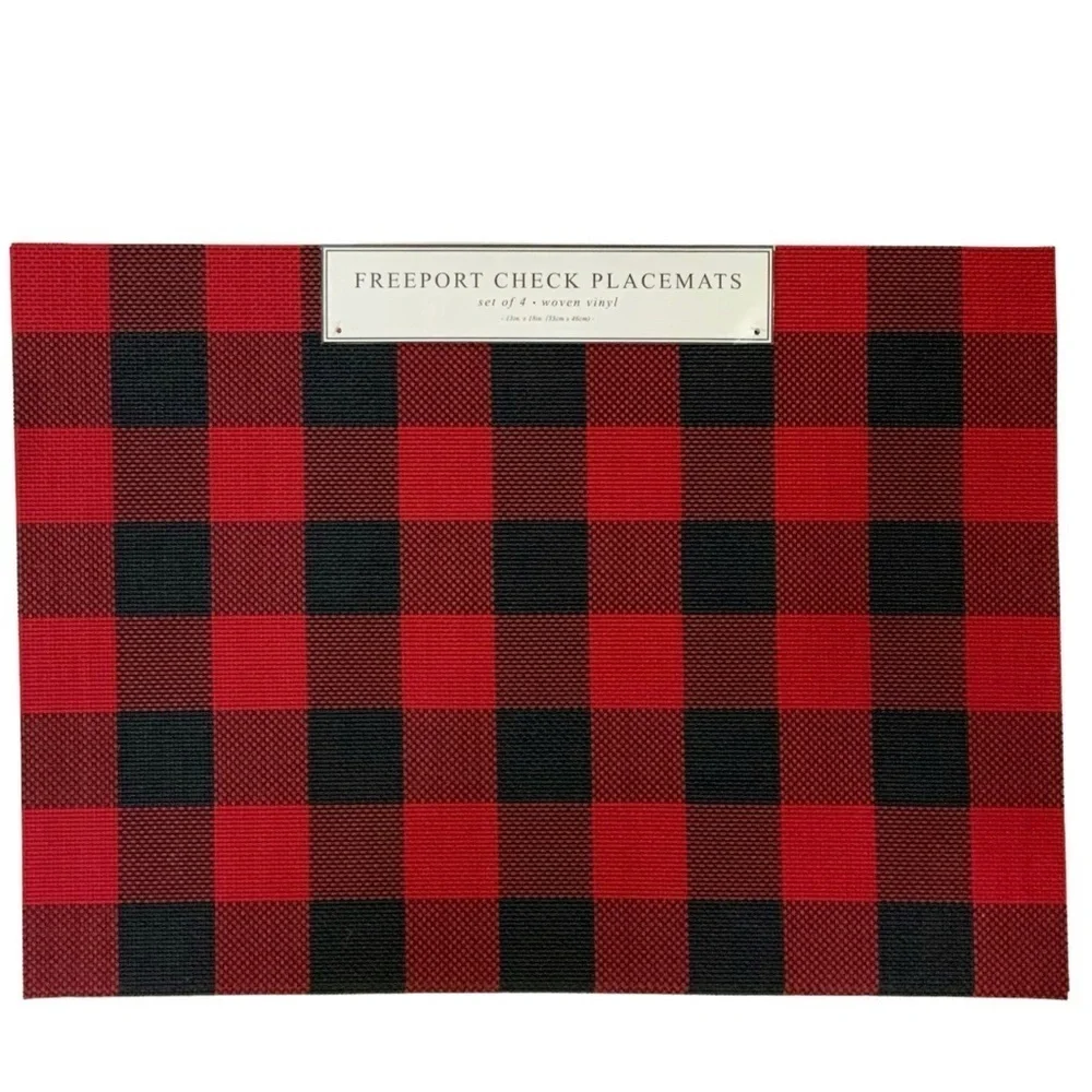 Benson Mills Placements Buffalo Check Plaid Reversible Woven Red Black Set of 4